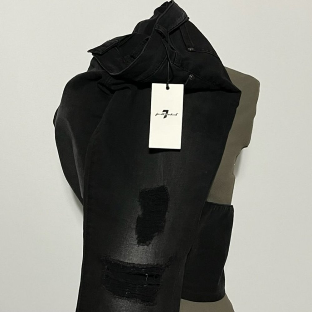 7 FOR ALL MANKIND Black Distressed Ankle Skinny Jeans Size 31 NWT - Picture 13 of 15